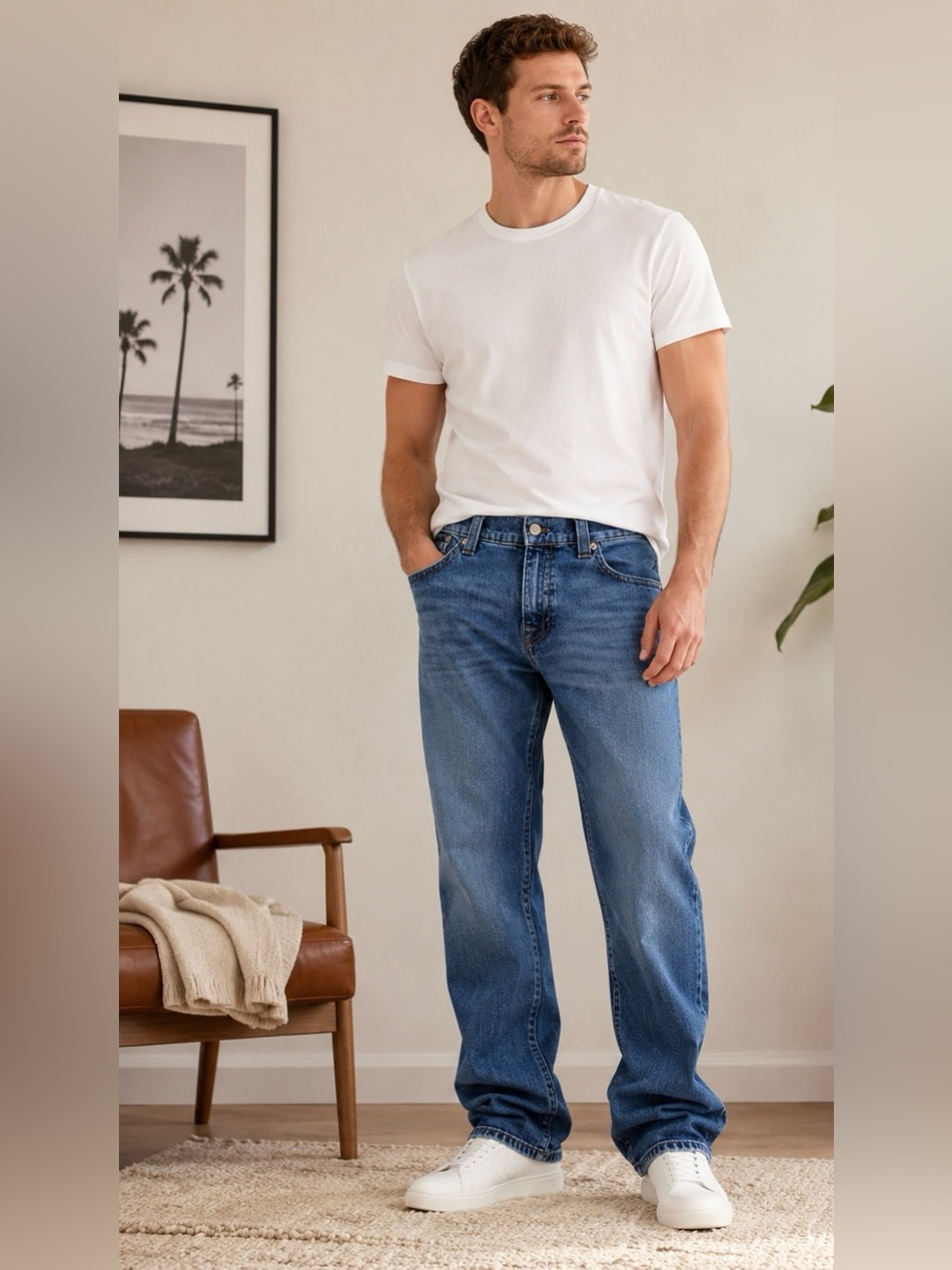 True Religion Men’s Ricky Relaxed Straight Jeans 38 Medium Wash Flap Pocket